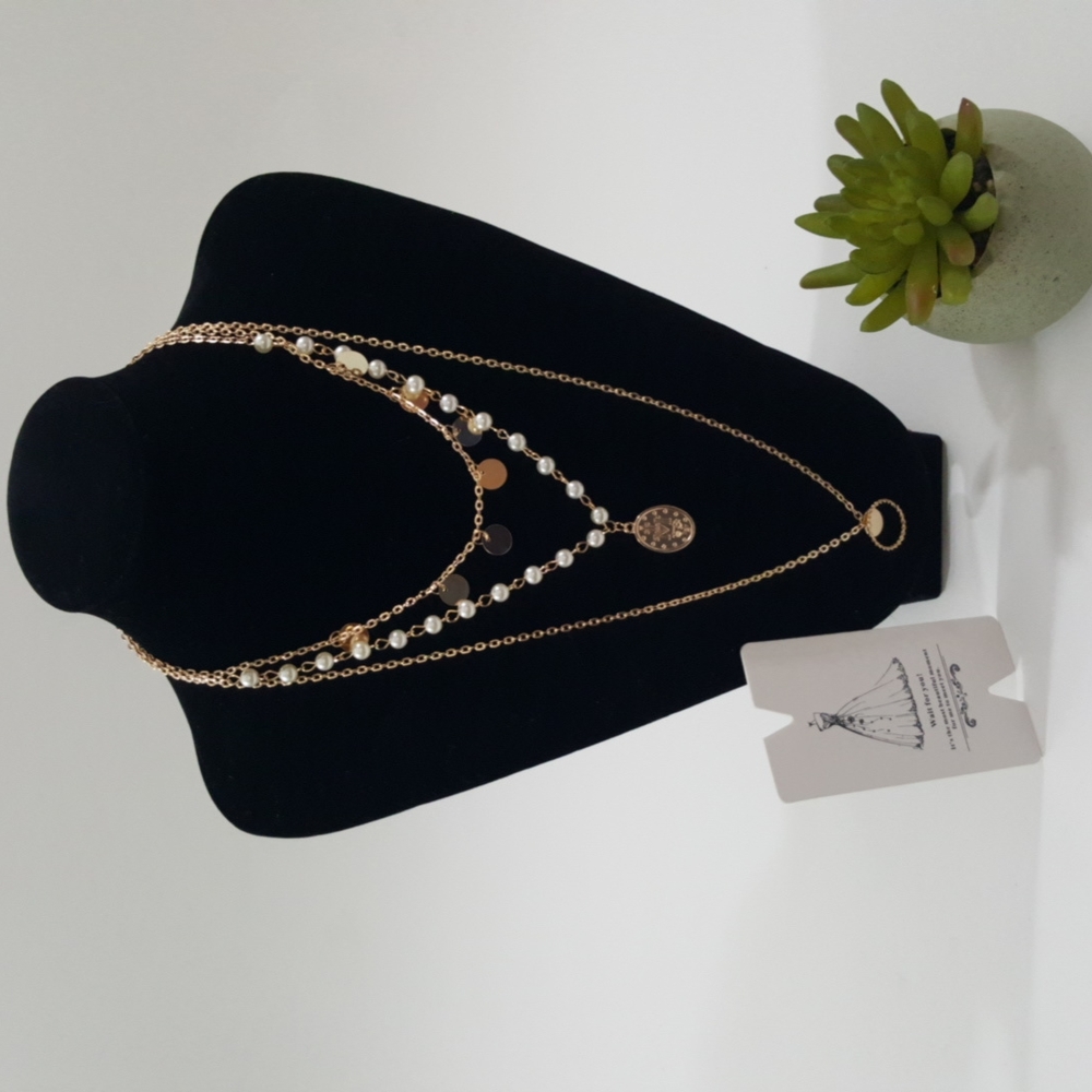 Favelo Layer Necklace for Women gold coin pendant pearl (Italy)